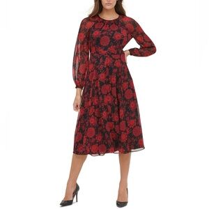 Tommy Hilfiger Red and Black Floral Long Sleeve Dress